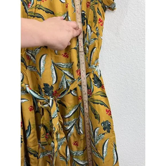 NWT Women's Long Yellow Tropical Flowy Belt Tie Dress Jumper Style Large - Picture 5 of 13